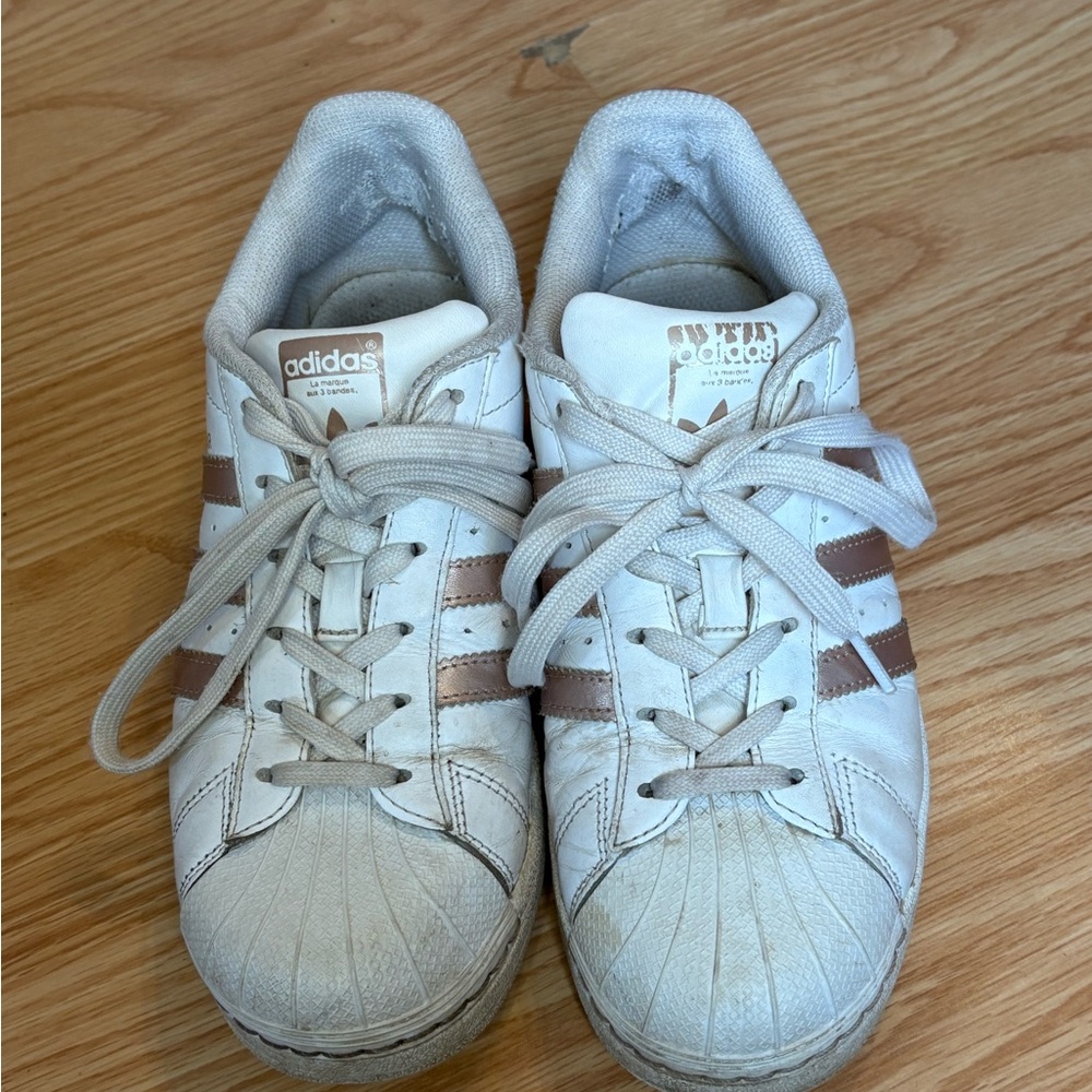 Adidas White and Rose Gold Sneakers